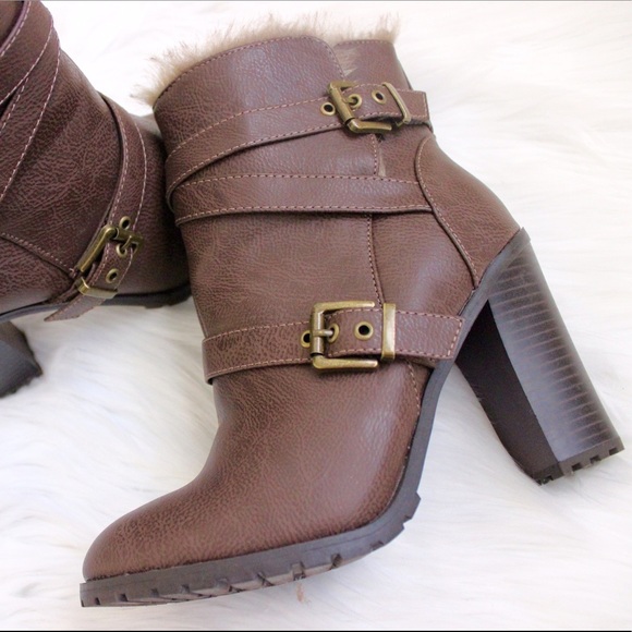 Fuzzy Zip Up Heeled Boots - Picture 1 of 4